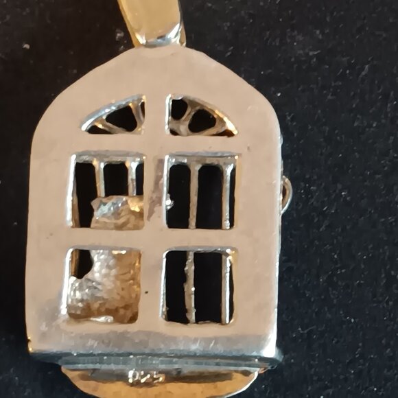 Rare Genuine Sterling Silver Pendant Bird In Cage Hallmarked Solid 925 Handmade - Picture 5 of 6